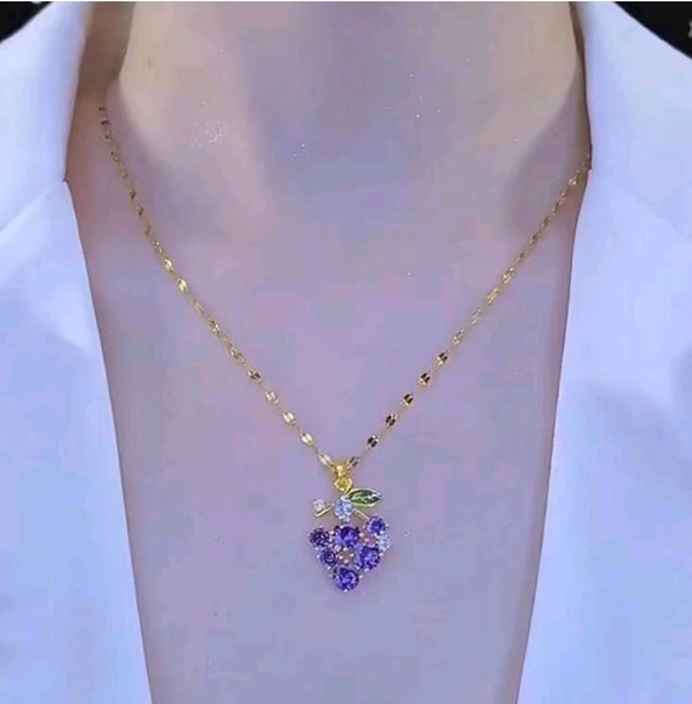 Grape Pendant with Gold Toned Necklace